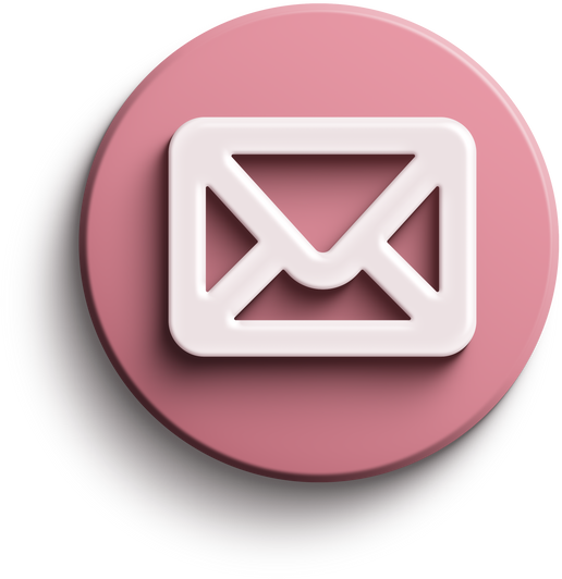 Pink round 3D envelope icon with drop shadow